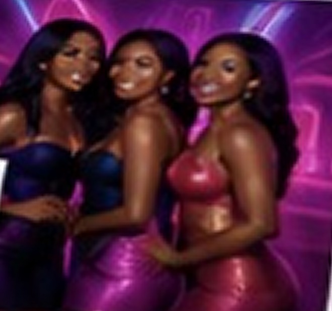 Magenta and purple neon AI transformation of the same guests