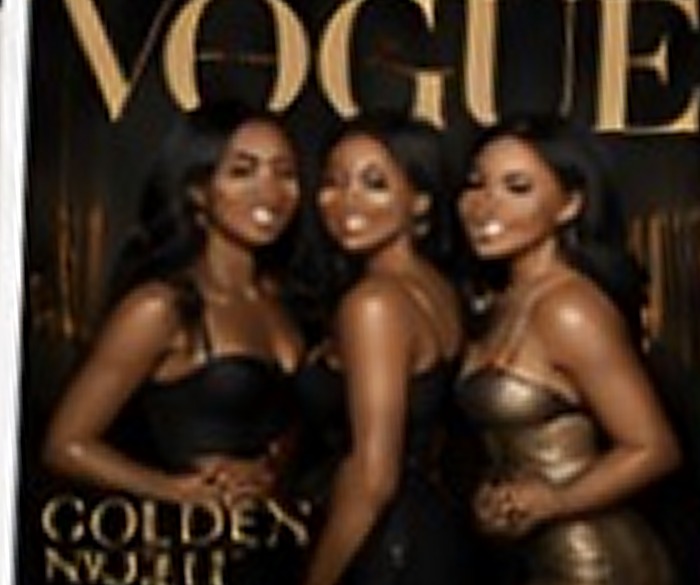 AI transformation of the same guests as a gold Vogue-style magazine cover